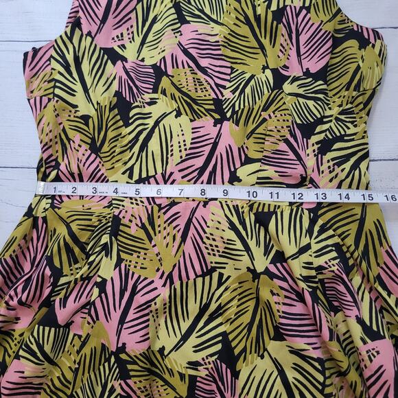 Bar III Size L Sleeveless Tropical Palm Leaf Print Fit & Flare Dress Tropical - Picture 6 of 8